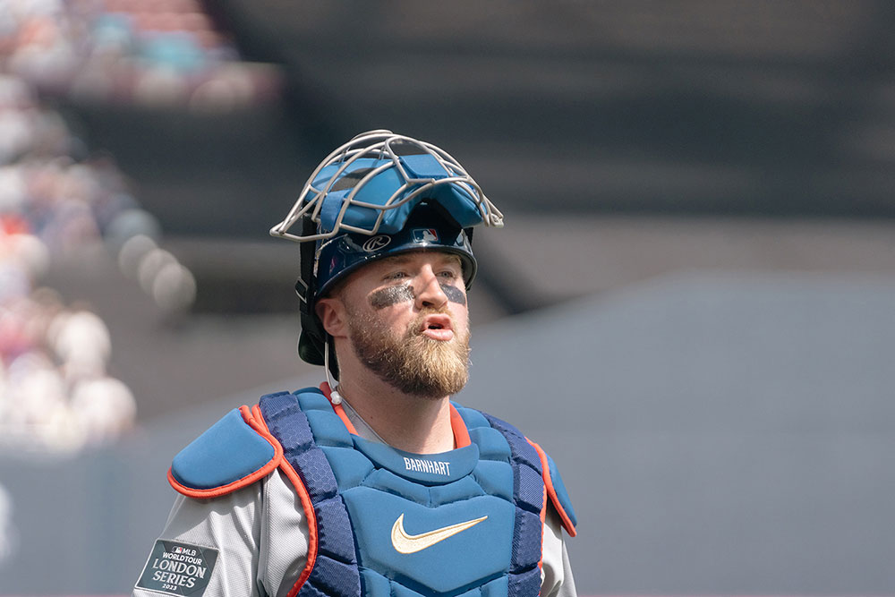 Tucker Barnhart lors de son entrainement contre les Cardinals